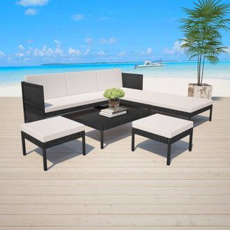 vidaXL Vidaxl - Set Muebles De Jard&iacute;n 6 Piezas Y Cojines Rat&aacute;n Sint&eacute;tico Negro