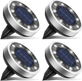 OEM 4 Focos Solares Planos, Redondos Y Resistentes Al Agua Para Exteriores, Con Luz Blanca Fr&iacute;a Brillante, C&eacute;spedes Y Caminos