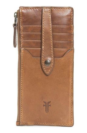 Frye Slim Leather Snap Card Wallet in Cognac at Nordstrom