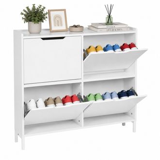 Relaxdays Relaxdays Zapatero Basculante, 4 Compartimentos, 16 Zapatos, Hbt: 90 X 100 X 19 Cm, Zapatero Estrecho, Color A Elegir