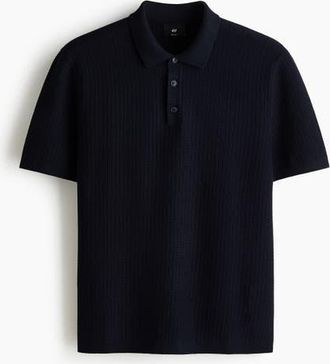 H&M Regular Fit Textured-knit Polo Shirt in Navy Blue at Nordstrom, Size Xx-Large