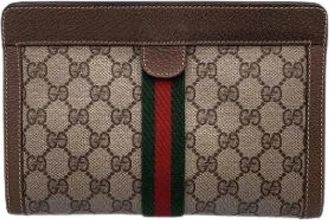 Gucci Pre-owned Cosmetic Bag Clutch - Dames - Vintage Clutch - Bruin - ONE Size - Leer - Vintage
