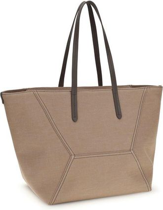 Brunello Cucinelli Womens Beige Cotton Shoulder Bag