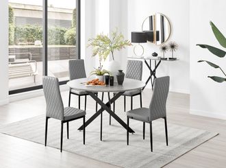 Furniturebox Novara Grey Concrete Effect Black Leg 120cm Round Dining Table & 4 Milan Black Leg Chairs