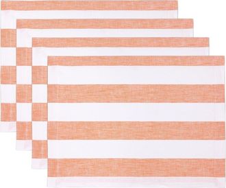 Solino Home Linen Placemats Set of 4, 14 x 19 Inch for Dining Table, Holiday and Everyday Table Decor - Cabana Stripe in Orange And White at