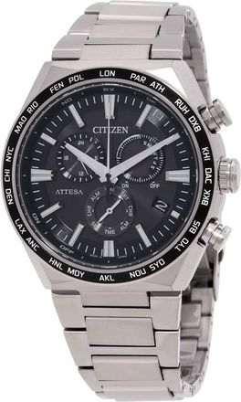 Citizen Attesa Perpetual Alarm World Time Chronograph Black Dial Mens Watch CB5966-69E
