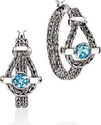 John Hardy Icon Sterling Silver Swiss Blue Topaz Hoop Earrings at Nordstrom