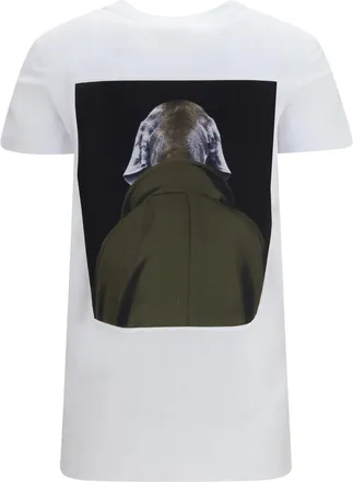 Max Mara Womens Calca Graphic Print T-Shirt Fondo Bianco Wegman Cappotto Kaki Scuro Cotton; Elastane Top