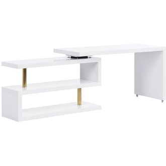 Vente-Unique Vente-unique - Scrivania allungabile con piano girevole 360&deg; mdf laccato Bianco e Dorato - nicephore ii