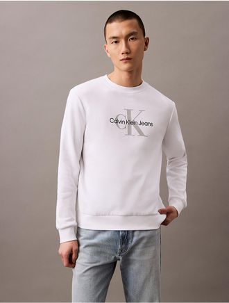 Calvin Klein Jeans Calvin Klein Mens Monologo Fleece Crewneck Sweatshirt - White - XS