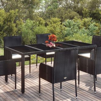 vidaXL Vidaxl - Mesa De Jard&iacute;n Superficie De Vidrio Rat&aacute;n Pe Negro 190x90x75 Cm