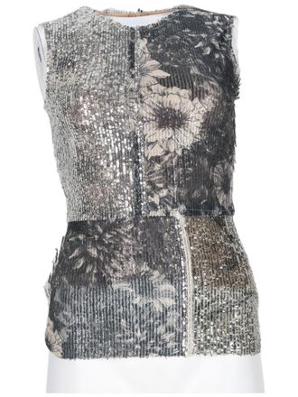 Maison Margiela Fitted Patchwork Top With Textured Knit And Floral Designs