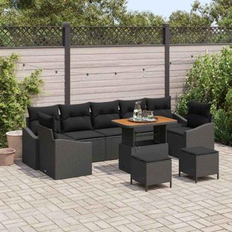 vidaXL Vidaxl - Conjunto De Sof&aacute; De Jard&iacute;n Con Coj&iacute;n 10 Pcs Negro Polirat&aacute;n