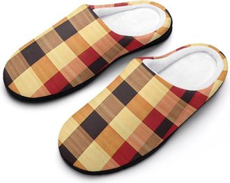 Generic Red Plaid Checkered Mens House Slippers Memory Foam Washable Cotton Slip on Home Shoes