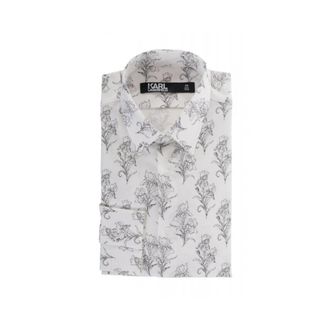 Karl Lagerfeld Floral Shirt - Heren - Casual Overhemden - Wit - 3XL - Katoen - Overhemden