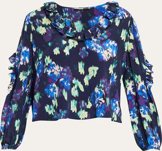 Ulla Johnson Marguerite Floral Silk Long-Sleeve Blouse