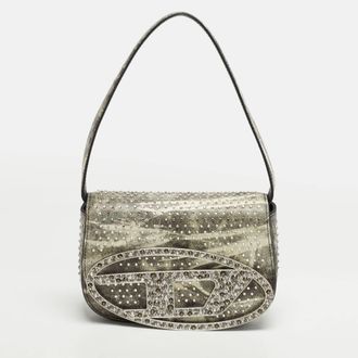Diesel Crystal Embellished 1Dr Olive Green/white Leather Shoulder Bag