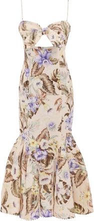 Zimmermann Coco Tie Front Midi Dress - Dames - Casual kleedjes - Beige - XS - Katoen - Kleedjes