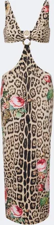 Roberto Cavalli Cutout leopard-print midi dress
