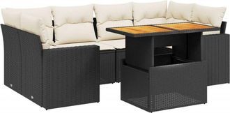 vidaXL Set De Comedor De Jard&iacute;n 7 Pzas Y Cojines Rat&aacute;n Sint&eacute;tico Negro Vidaxl