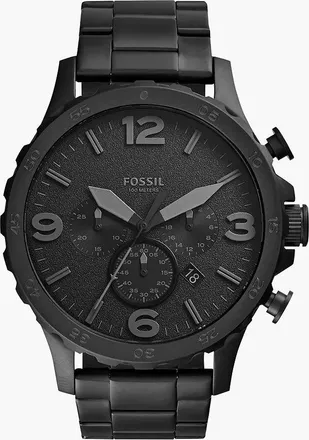 Fossil Mens Nate 50mm Chronograph, Black Stainless Steel Watch