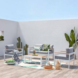 Decorspace Salottino 4 posti con cuscini Kubik in alluminio verniciato da giardino e veranda -Antracite