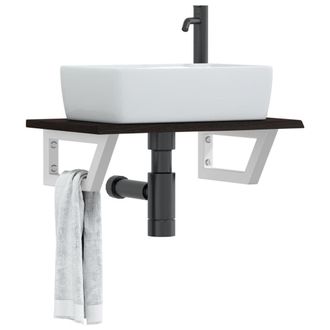 Berkfield Home Basin Shelf Wall Mounted Steel & Solid Wood Oak in Brown