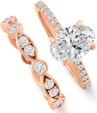 Pompeii3 2 3/4Ct Oval Diamond Engagement Wedding Ring Set Rose Gold Lab Grown Size: 6