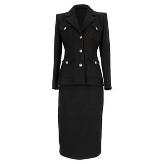 Alessandra Rich Lurex Single-Breast Jacket in Midi Skirt in Black Tweed