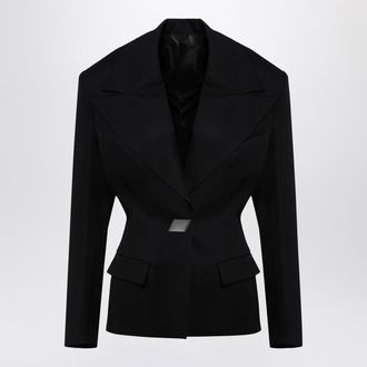 The Attico Black Wool Single Breasted Jacket With Epaulettes