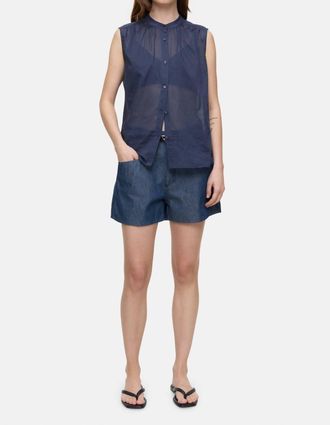Closed Cotton Voile Blouse In Space Blue