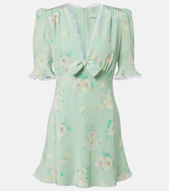 Alessandra Rich Lace-trimmed floral silk minidress