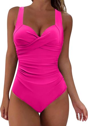 Generic Swimsuit Womens Tummy Control Monokini Womens Sexy Swimsuits Black Curvy Swimwear Push Up Monokinis Shape Swimwear Green Plain V Neck One Piece Swimwe