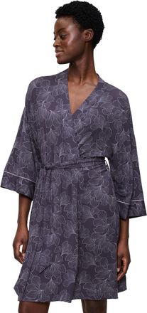 Triumph Morgenmantel TRIUMPH Aura Spotlight Robe 01, Damen, Gr. 36/38, grau (grau combination), Modal, Midil&auml;nge, Hausm&auml;ntel Morgenmantel, weich, atmungsaktiv