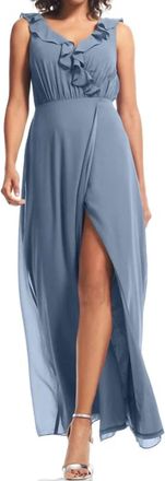 Bill Levkoff Chiffon Ruffle Trim Bridesmaid Gown In Slate