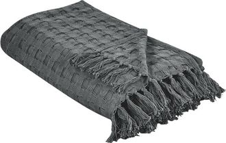 Beliani Beliani - Colcha Manta Decorativa Con Flecos Algod&oacute;n Gris 150 X 200 Cm Bere