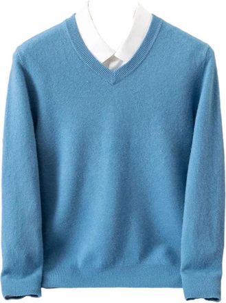 Generic Mens Merino Wool V-Neck Sweater Casual Basic Long Sleeve Pullover Thick Loose Fit Warm Classic Pullover