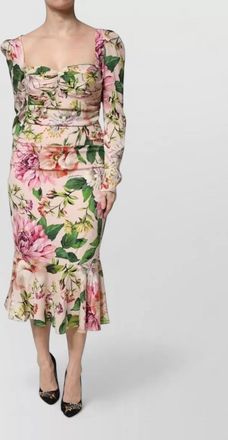 Dolce & Gabbana silk floral-print long-sleeve midi dress