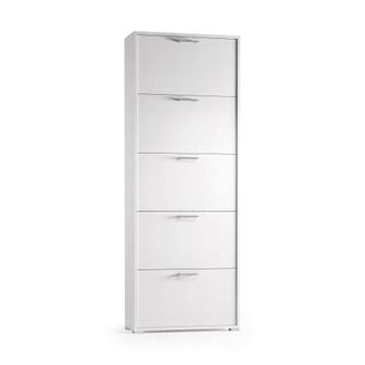Dmora Zapatero Dgratto, Mueble De Entrada Polivalente Con 5 Puertas Abatibles, Zapatero Moderno, 100% Made In Italy, 67x18h184 Cm, Blanco - Dmora