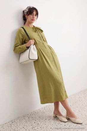 Trendyol Modest Dames Kaki Effen Maxi Lang Blousejurk Modest Jurken