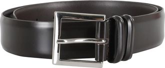 Orciani Klassieke Zwarte Leren Riem met Zilveren Gesp - Heren - Riemen - Bruin - 85 CM - Leer - Accessoires