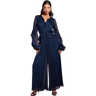 Coast Soft Chiffon Frill Jumpsuit in Navy at Nordstrom, Size 10