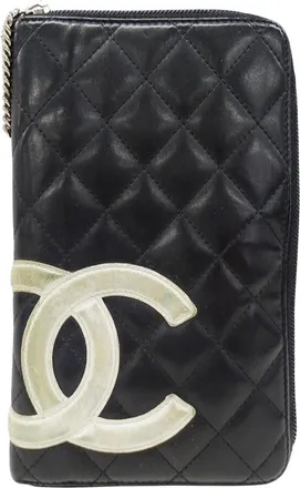 Chanel Cambon Black Leather Long Wallet (Bi-Fold) (Pre-Owned)