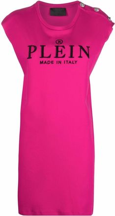 Philipp Plein logo-embroidered T-shirt dress - women - Cotton/Polyester - M - Pink