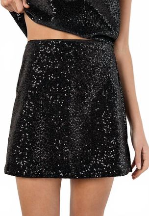 Apricot Sequin Velvet A Line Mini Skirt In Black