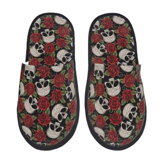 Generic Red Rose Skull Unisex Sliders Soft Slippers Slip On House Shoes For Indoor Outdoor Winter L