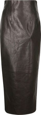 Khaite High-Waisted Black Lambskin Leather Maxi Skirt