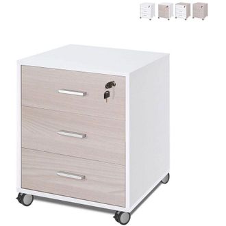 OEM C&oacute;moda De Oficina De Tres Cajones Con Ruedas Olmo Blanco 50x41x H70 Cm