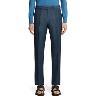 Ermenegildo Zegna Trofeo Wool & Linen Pants in Dark Teal Blue at Nordstrom, Size 32 Us