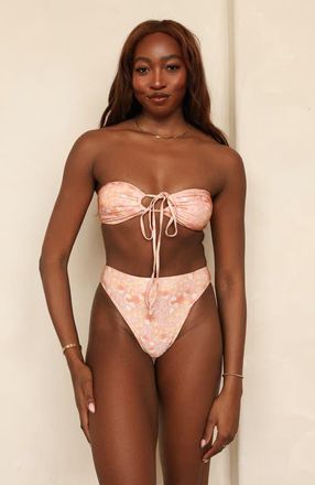 Dippin' Daisy's Swimwear Amalfi String Tie Bandeau Bikini Top in Coral Garden at Nordstrom, Size X-Small